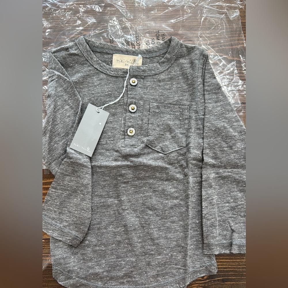 Mini Boden Charcoal Long Sleeve Kids Tee